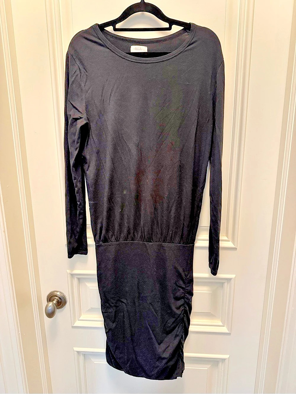hush Black Ruched Side Bodycon Long Sleeve Mini Dress Size Medium